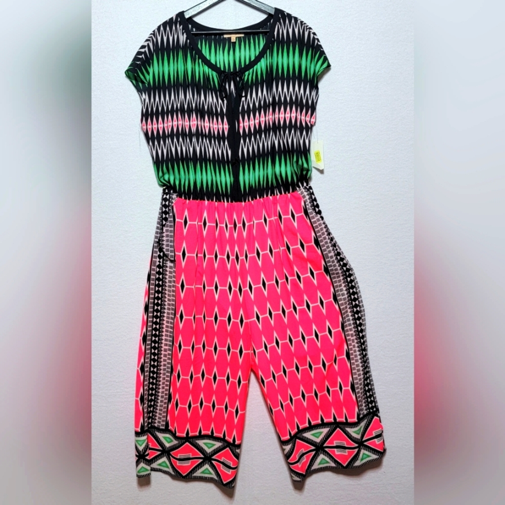 Gibson Latimer Stylish Pink and Green Aztec Print Jumpsuit Size XL.‎ #759